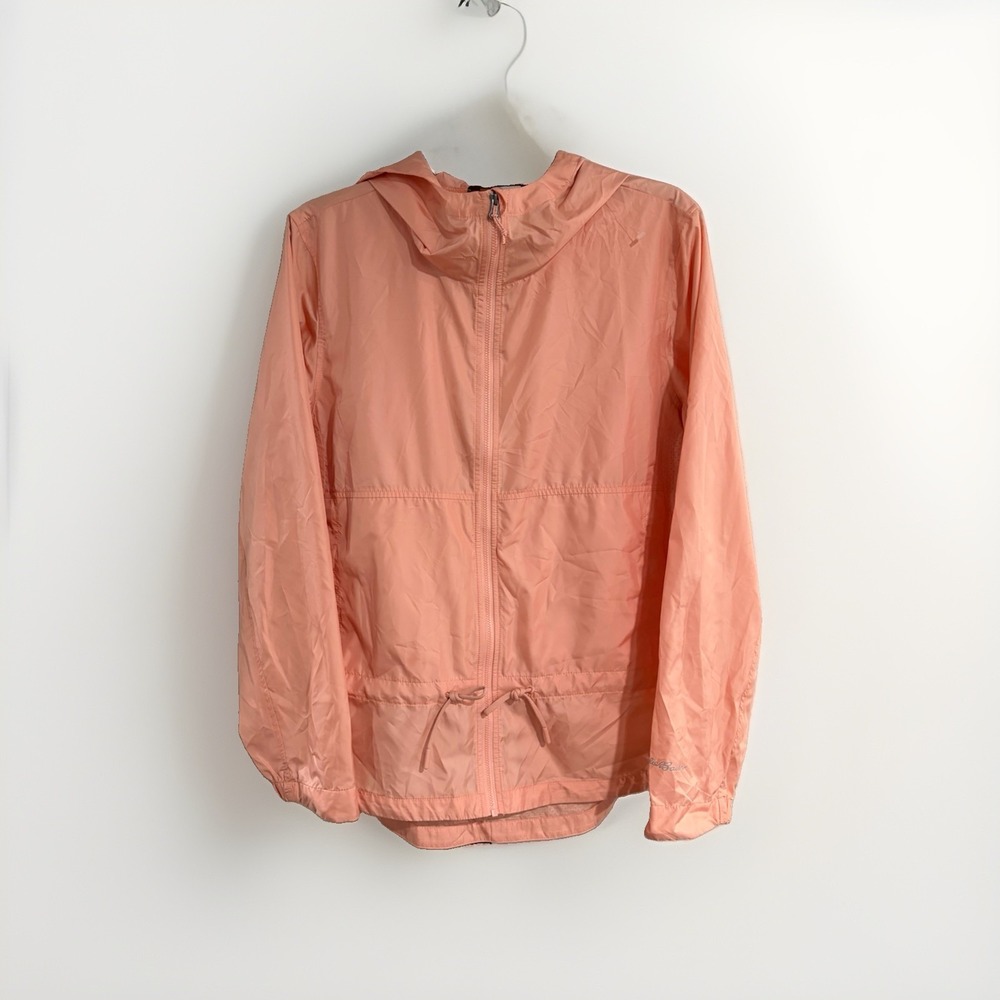 Eddie Bauer Womens LARGE Coral Hooded Windbreaker Rain Jacket Lightweight F159